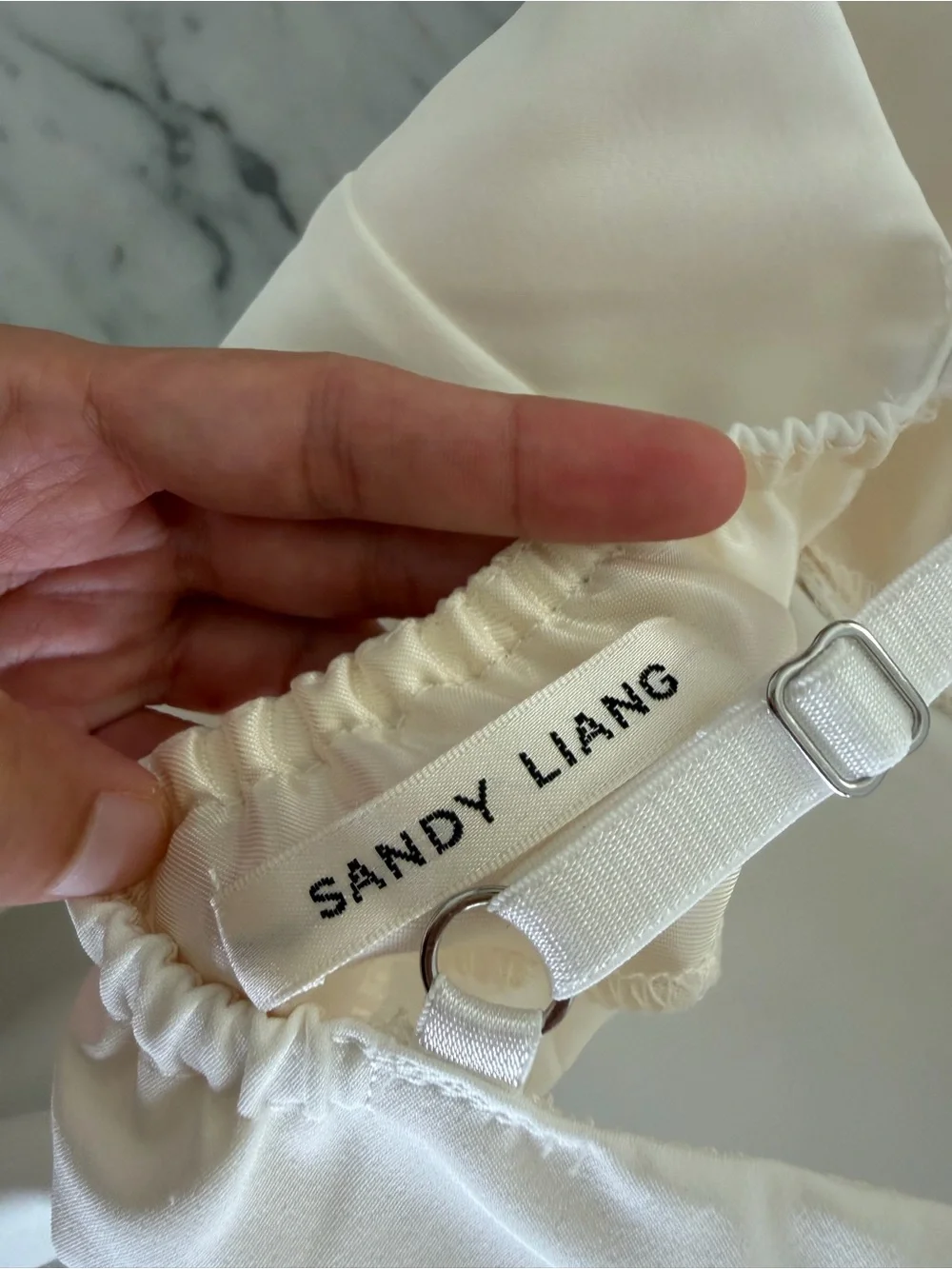 Altered Straps Sandy Liang Women's White Slip Midi Dress  Detail Size 2
